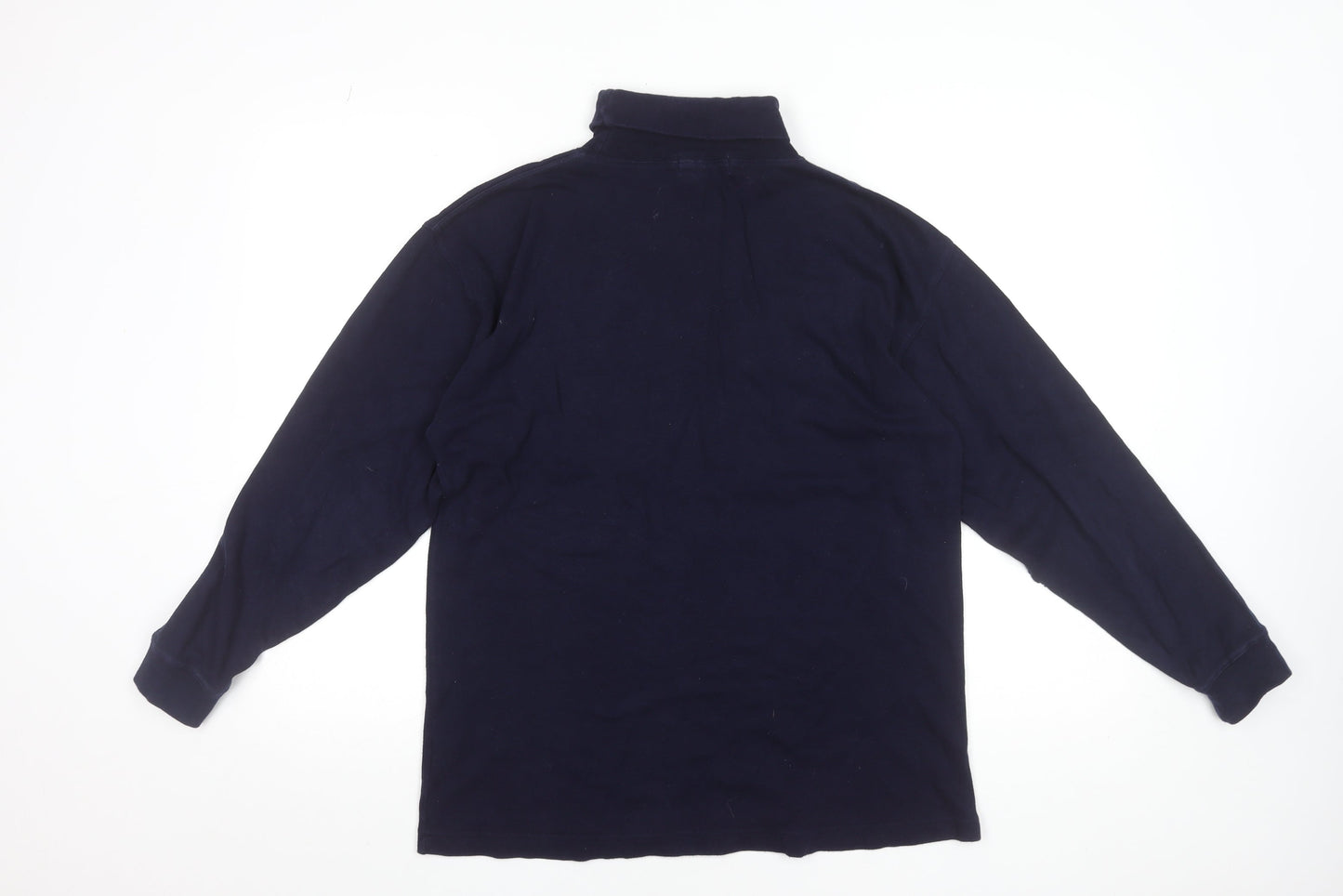 Vintage Paco Men’s Navy Blue Roll Neck Long Sleeve Cotton T-Shirt S