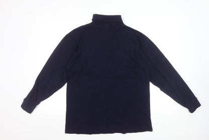 Vintage Paco Men’s Navy Blue Roll Neck Long Sleeve Cotton T-Shirt S