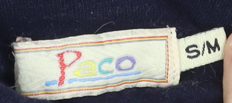 Vintage Paco Men’s Navy Blue Roll Neck Long Sleeve Cotton T-Shirt S