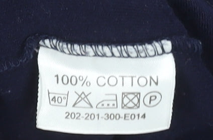 Vintage Paco Men’s Navy Blue Roll Neck Long Sleeve Cotton T-Shirt S