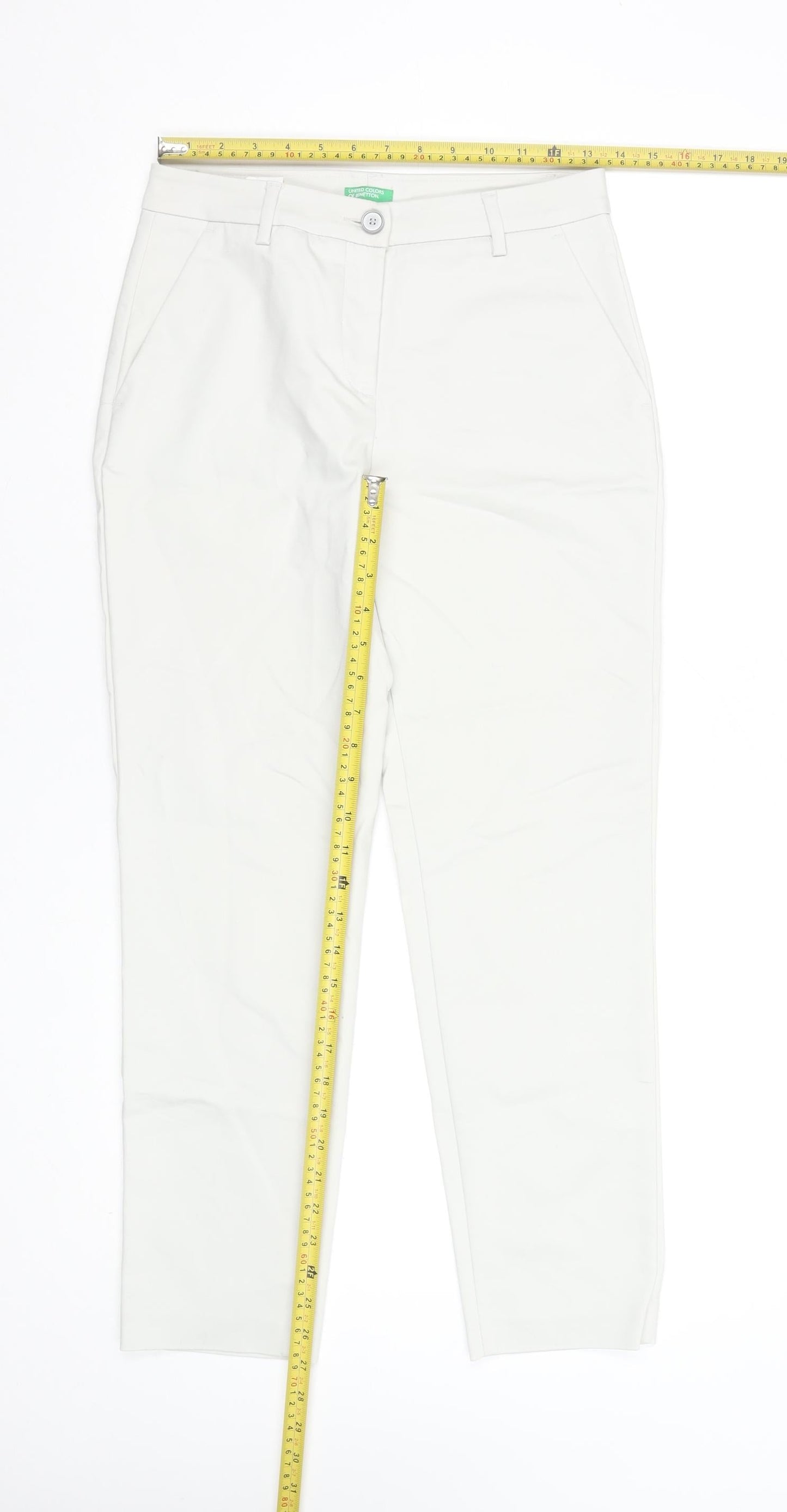 Womens UK Size 8 United Colors of Benetton Regular Fit Chino White Trousers