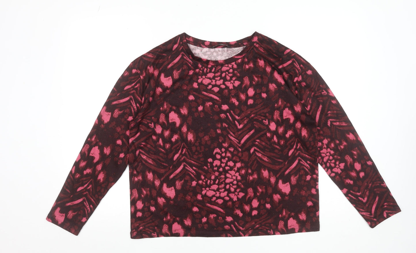 Dunnes Women's Pink & Burgundy Patterned Long Sleeve Jersey Top Size M