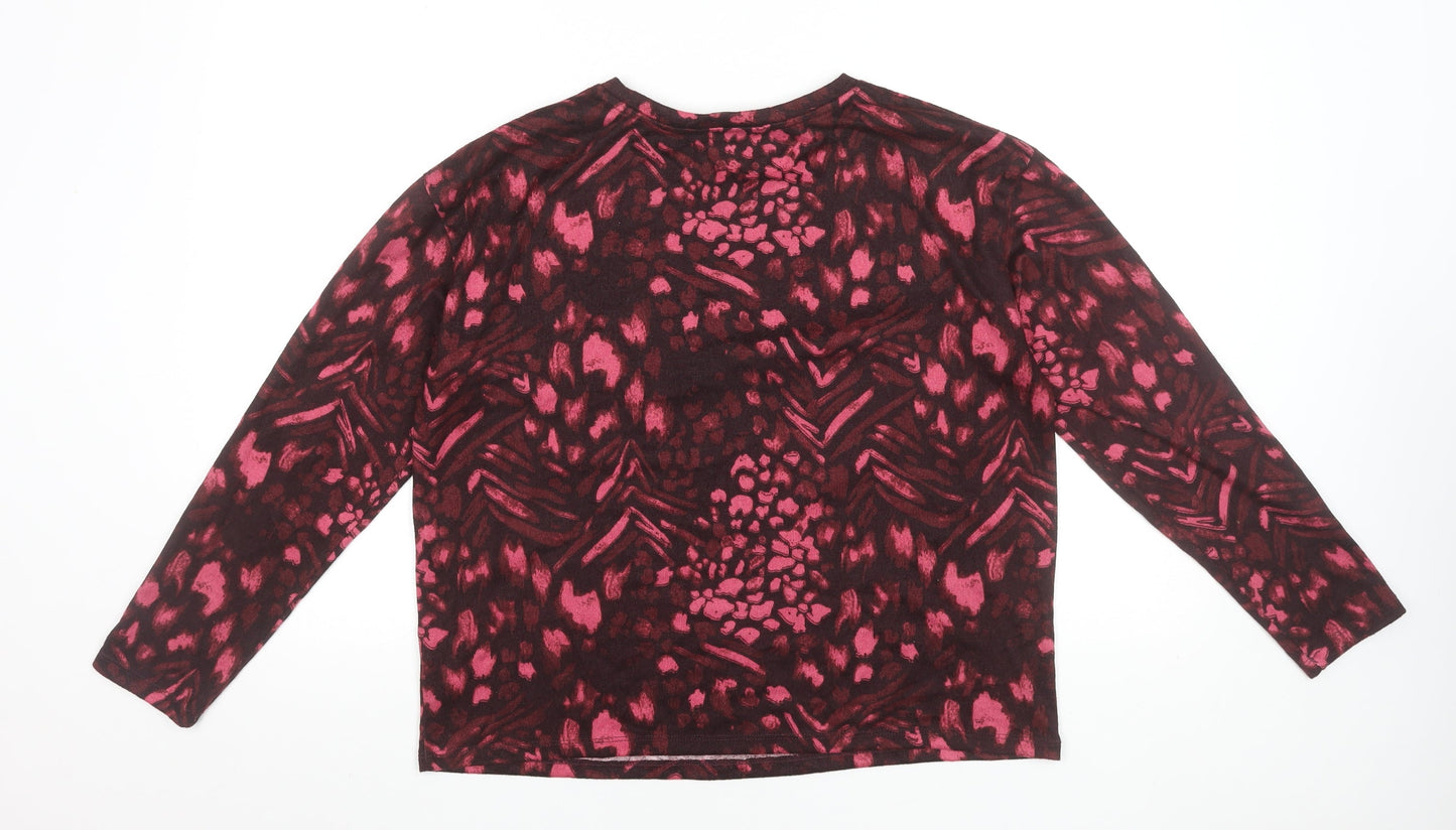 Dunnes Women's Pink & Burgundy Patterned Long Sleeve Jersey Top Size M