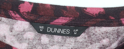 Dunnes Women's Pink & Burgundy Patterned Long Sleeve Jersey Top Size M