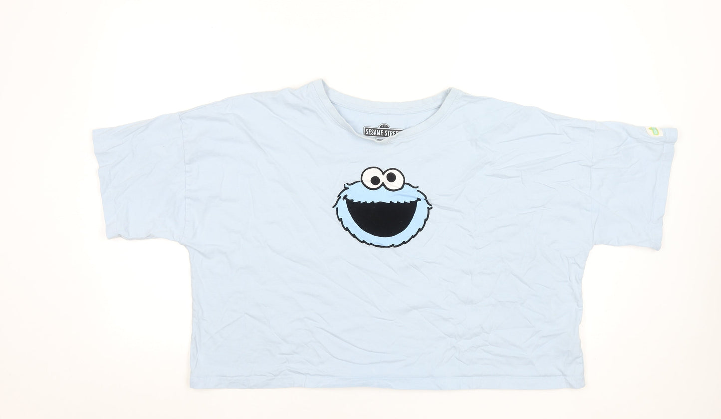 Primark Sesame Street Women's Blue XL Cropped Cookie Monster T-Shirt