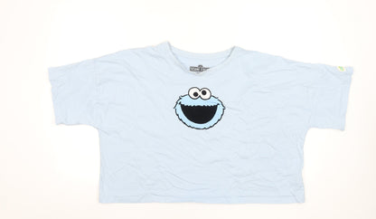 Primark Sesame Street Women's Blue XL Cropped Cookie Monster T-Shirt
