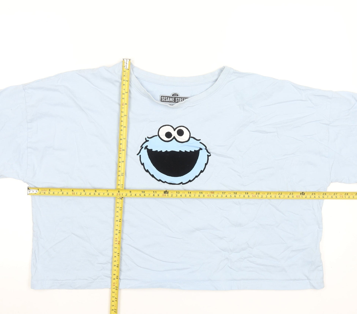 Primark Sesame Street Women's Blue XL Cropped Cookie Monster T-Shirt