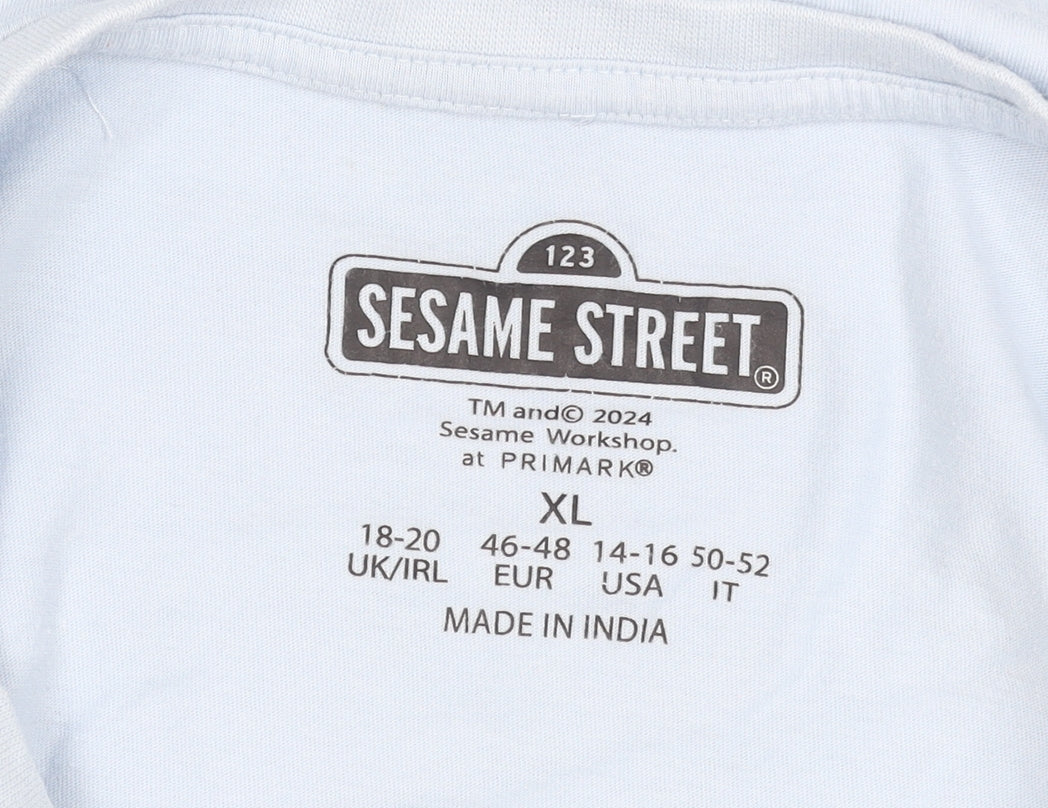 Primark Sesame Street Women's Blue XL Cropped Cookie Monster T-Shirt