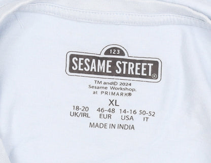 Primark Sesame Street Women's Blue XL Cropped Cookie Monster T-Shirt