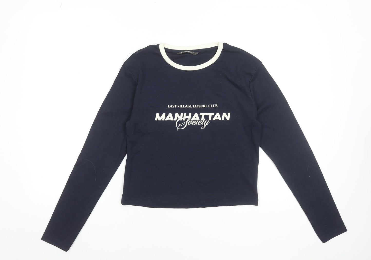 Dunnes Womens Blue Long Sleeve Cropped T-Shirt Size L