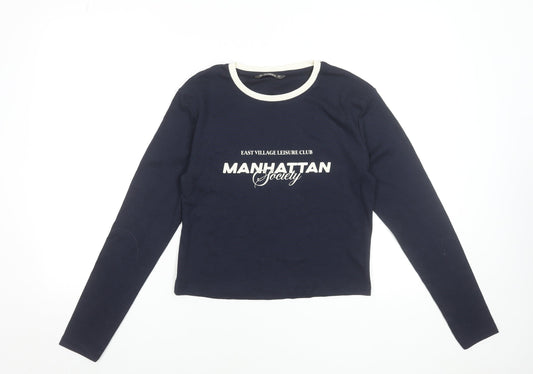 Dunnes Womens Blue Long Sleeve Cropped T-Shirt Size L