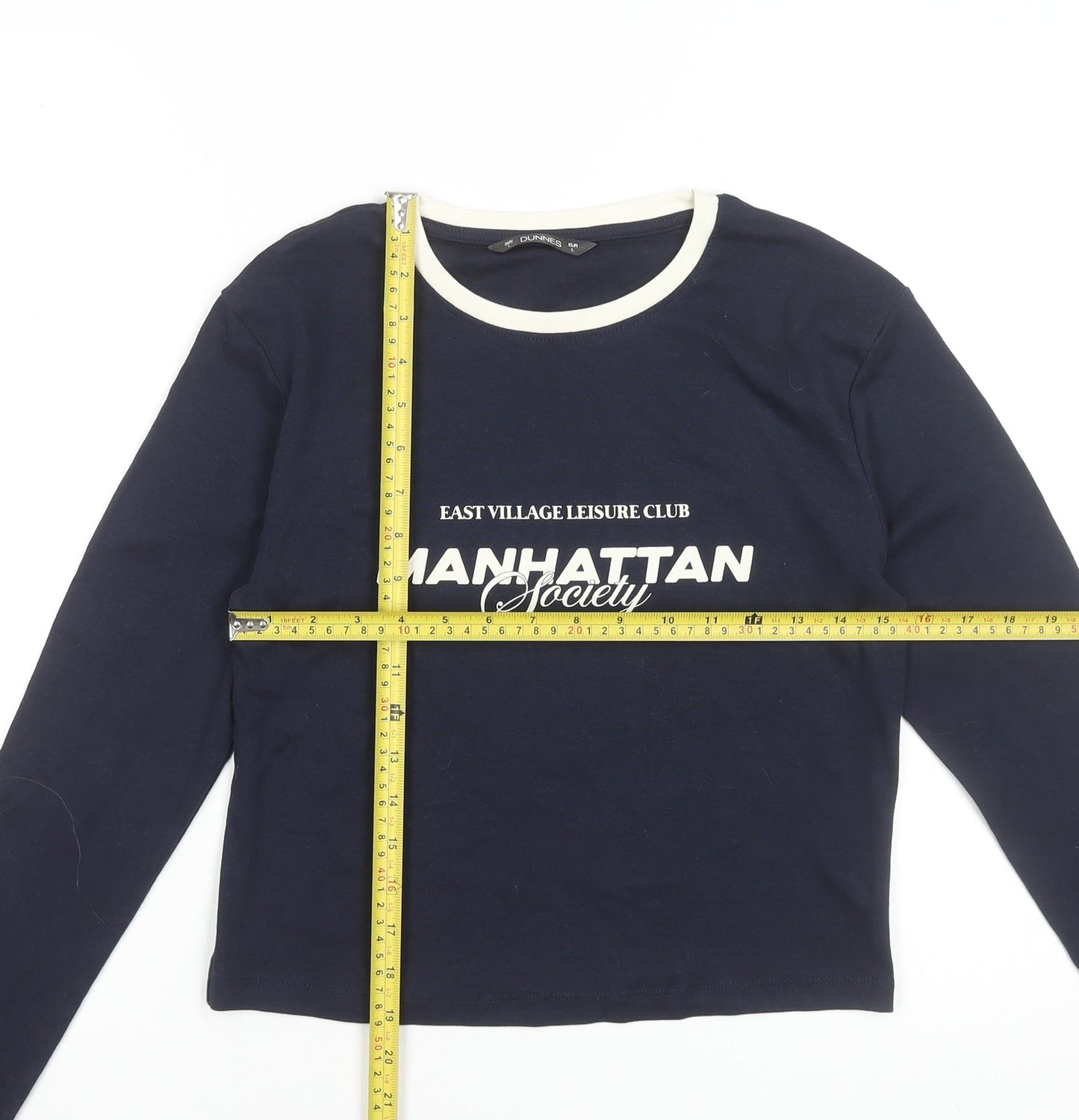 Dunnes Womens Blue Long Sleeve Cropped T-Shirt Size L