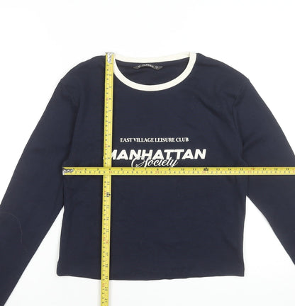 Dunnes Womens Blue Long Sleeve Cropped T-Shirt Size L