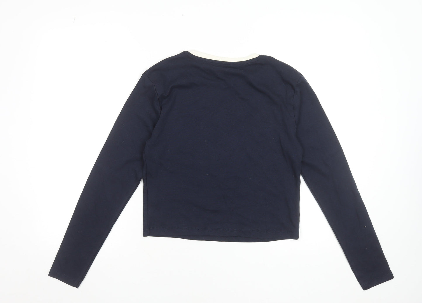 Dunnes Womens Blue Long Sleeve Cropped T-Shirt Size L