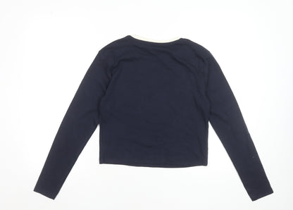 Dunnes Womens Blue Long Sleeve Cropped T-Shirt Size L