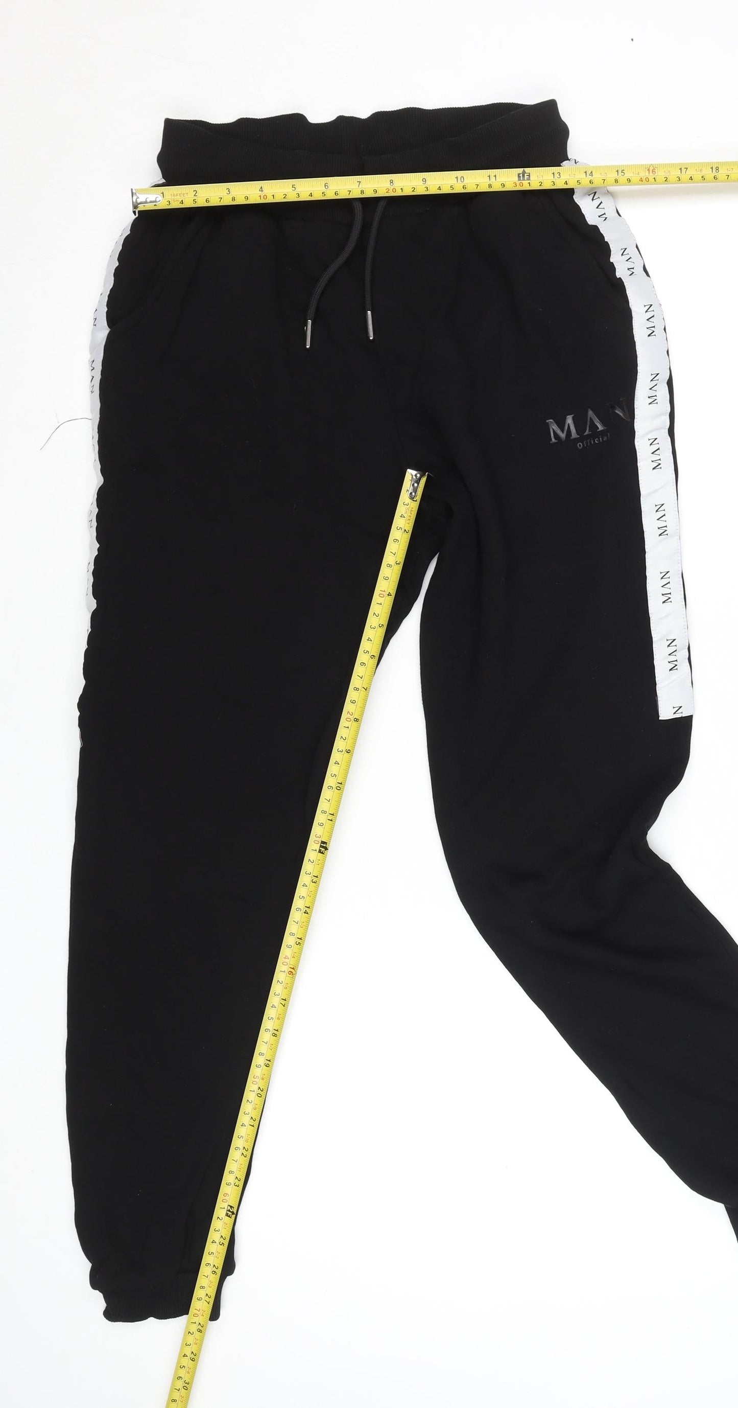 boohooMAN Men’s Black Jogger Trousers Size M Elastic Waist Side Stripe