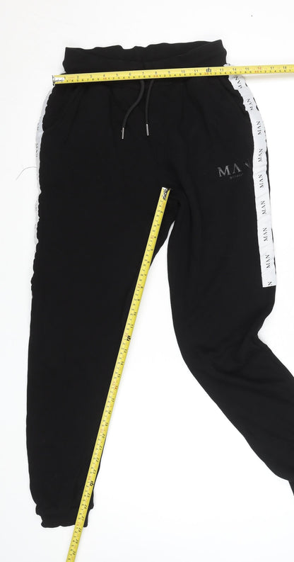 boohooMAN Men’s Black Jogger Trousers Size M Elastic Waist Side Stripe