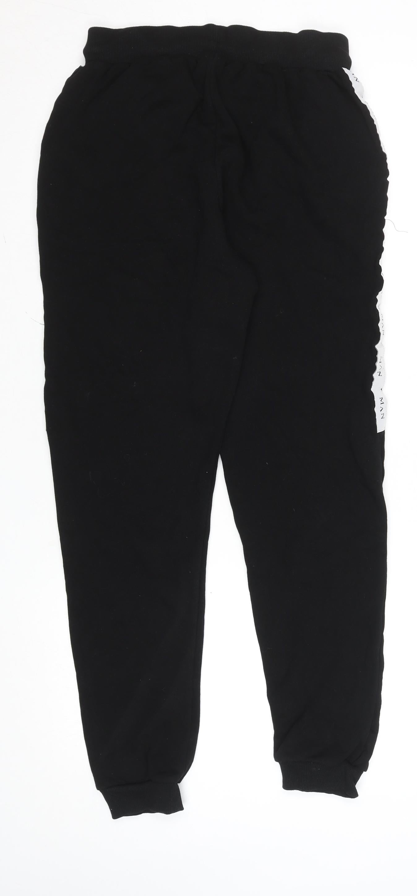 boohooMAN Men’s Black Jogger Trousers Size M Elastic Waist Side Stripe