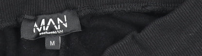 boohooMAN Men’s Black Jogger Trousers Size M Elastic Waist Side Stripe