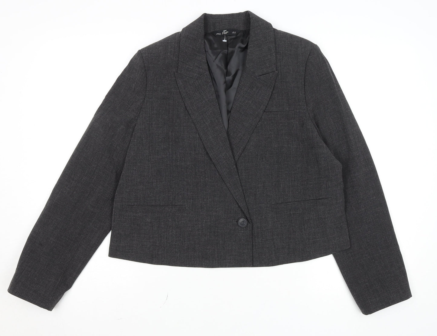 F&F Women’s Grey Cropped Blazer Jacket UK 12 Tailored One-Button