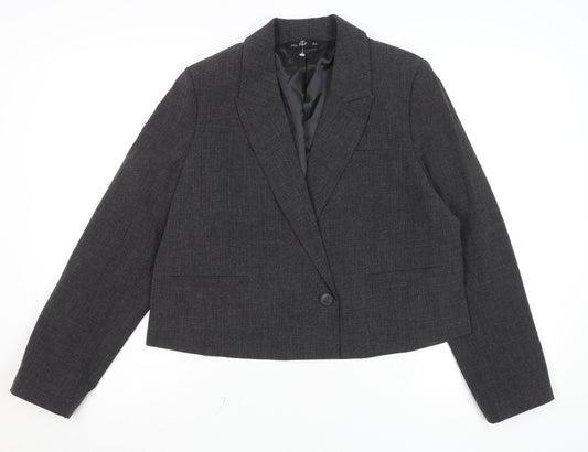 F&F Women’s Grey Cropped Blazer Jacket UK 12 Tailored One-Button
