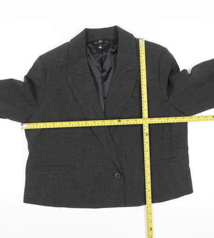 F&F Women’s Grey Cropped Blazer Jacket UK 12 Tailored One-Button