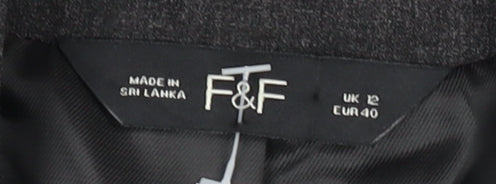 F&F Women’s Grey Cropped Blazer Jacket UK 12 Tailored One-Button