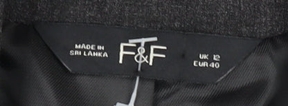 F&F Women’s Grey Cropped Blazer Jacket UK 12 Tailored One-Button