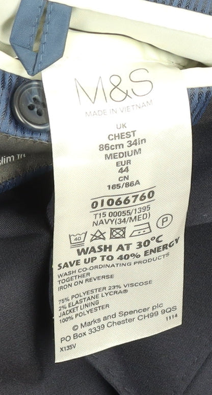 Marks and Spencer Men's Navy Blue Slim Fit Blazer Jacket 34in Chest M