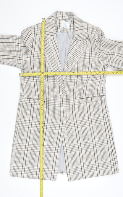 Primark Women Beige Checked Wool Blend Mid-Length Coat Size 12