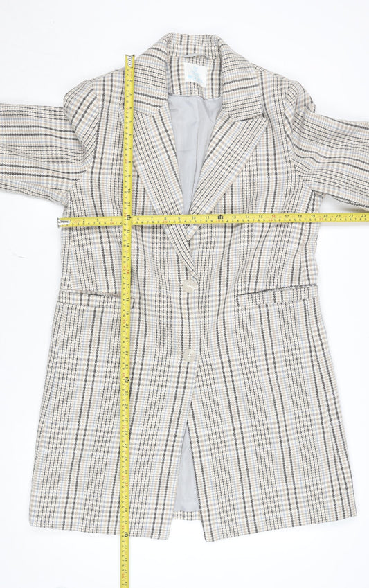 Primark Women Beige Checked Wool Blend Mid-Length Coat Size 12