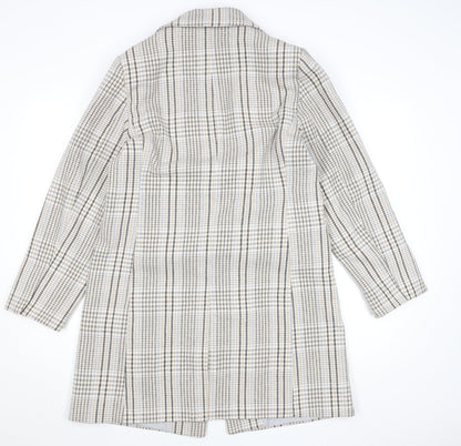 Primark Women Beige Checked Wool Blend Mid-Length Coat Size 12