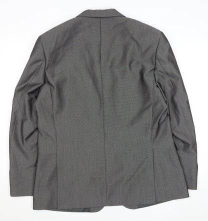 Burton London Men Grey 44R Classic Tailored Two-Button Blazer Jacket