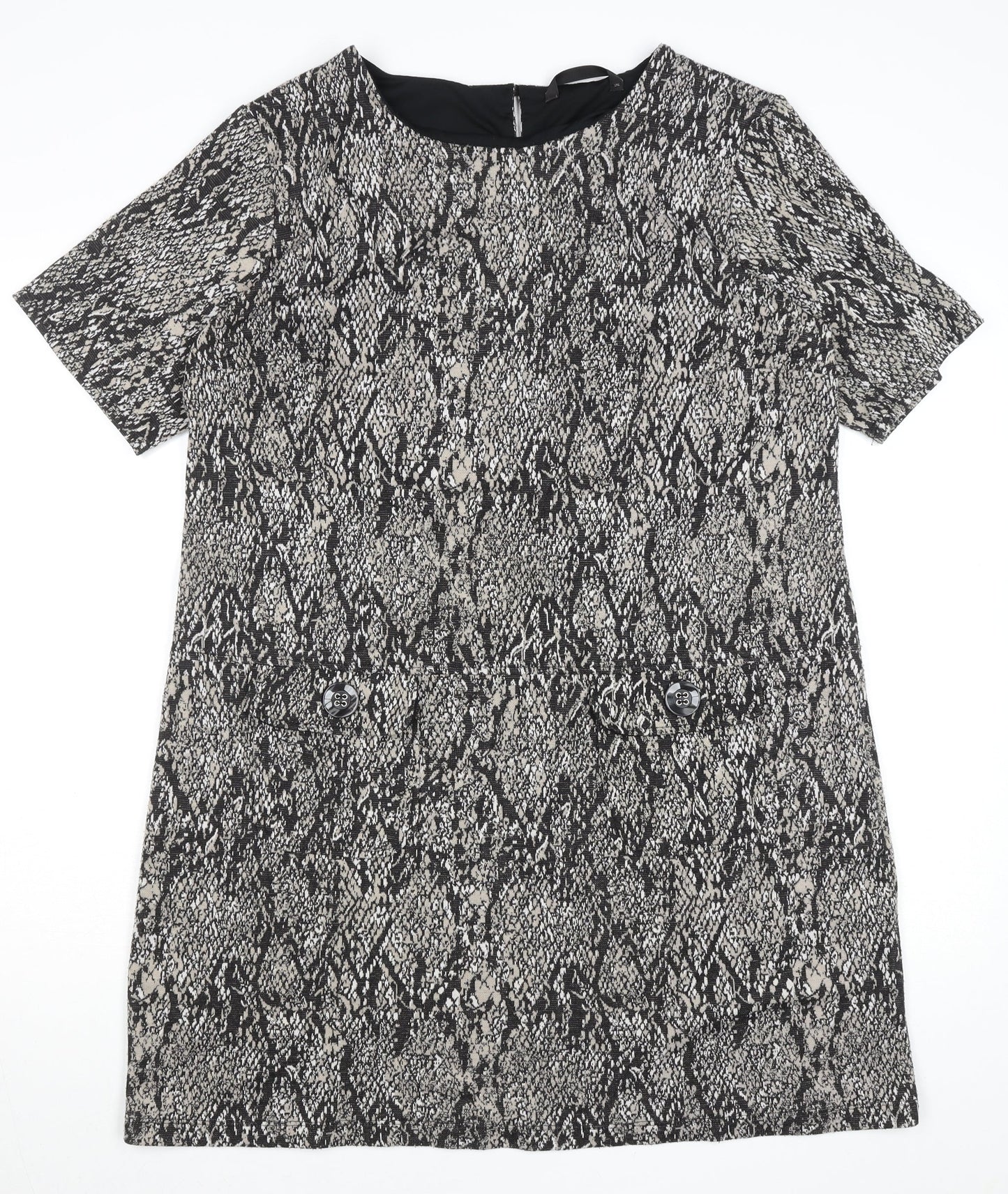 Dunnes Women's Grey Animal Print Shift Dress Size 18