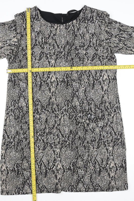 Dunnes Women's Grey Animal Print Shift Dress Size 18