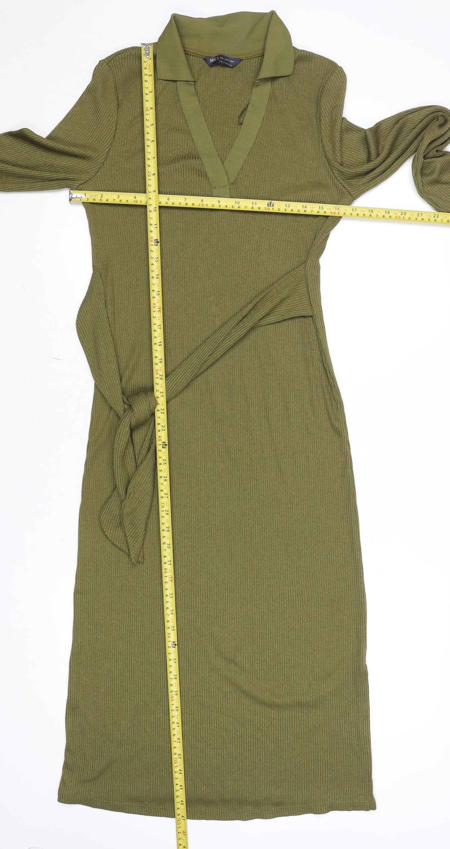 Marks and Spencer Womens Green Size 6 Collared Knit Midi Wrap Dress