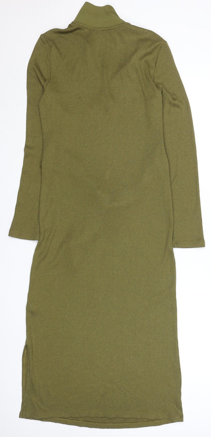 Marks and Spencer Womens Green Size 6 Collared Knit Midi Wrap Dress