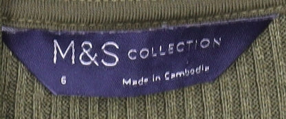 Marks and Spencer Womens Green Size 6 Collared Knit Midi Wrap Dress