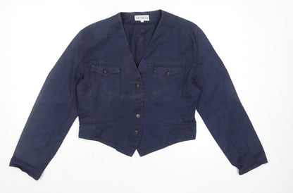 French Connection Women's Blue Cotton Cropped Blazer L