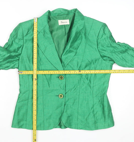Precis Women Green Linen Blend Blazer Size 12 Classic Fitted Jacket
