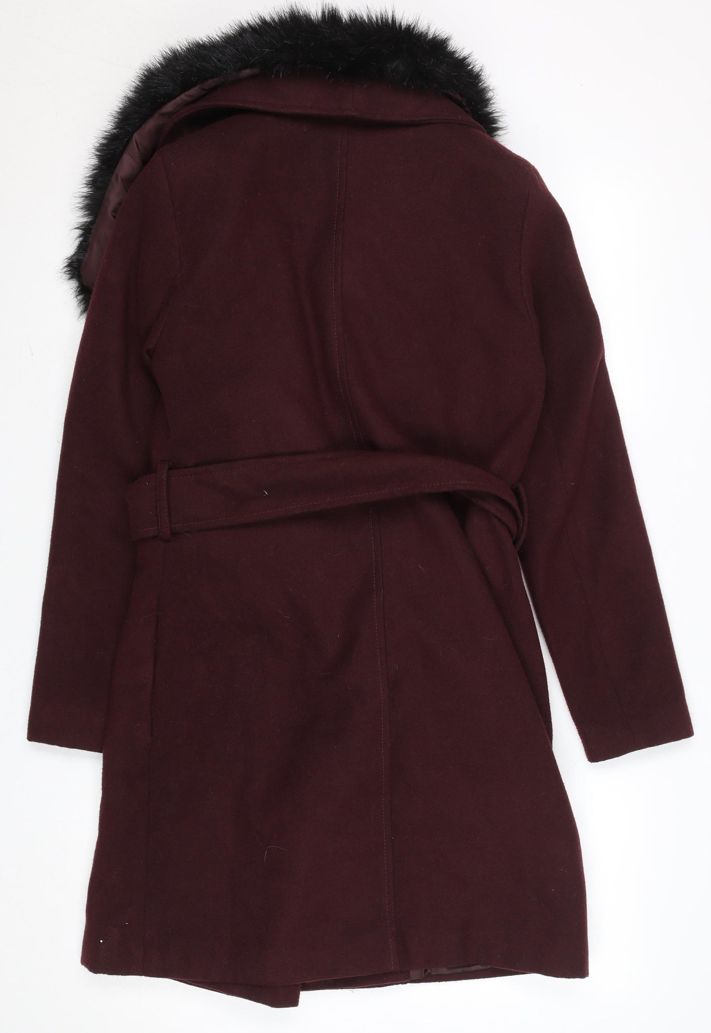 New Look Women’s Brown Faux Fur Trim Belted Trench Coat Size 8