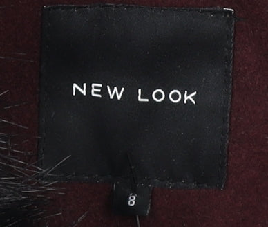 New Look Women’s Brown Faux Fur Trim Belted Trench Coat Size 8