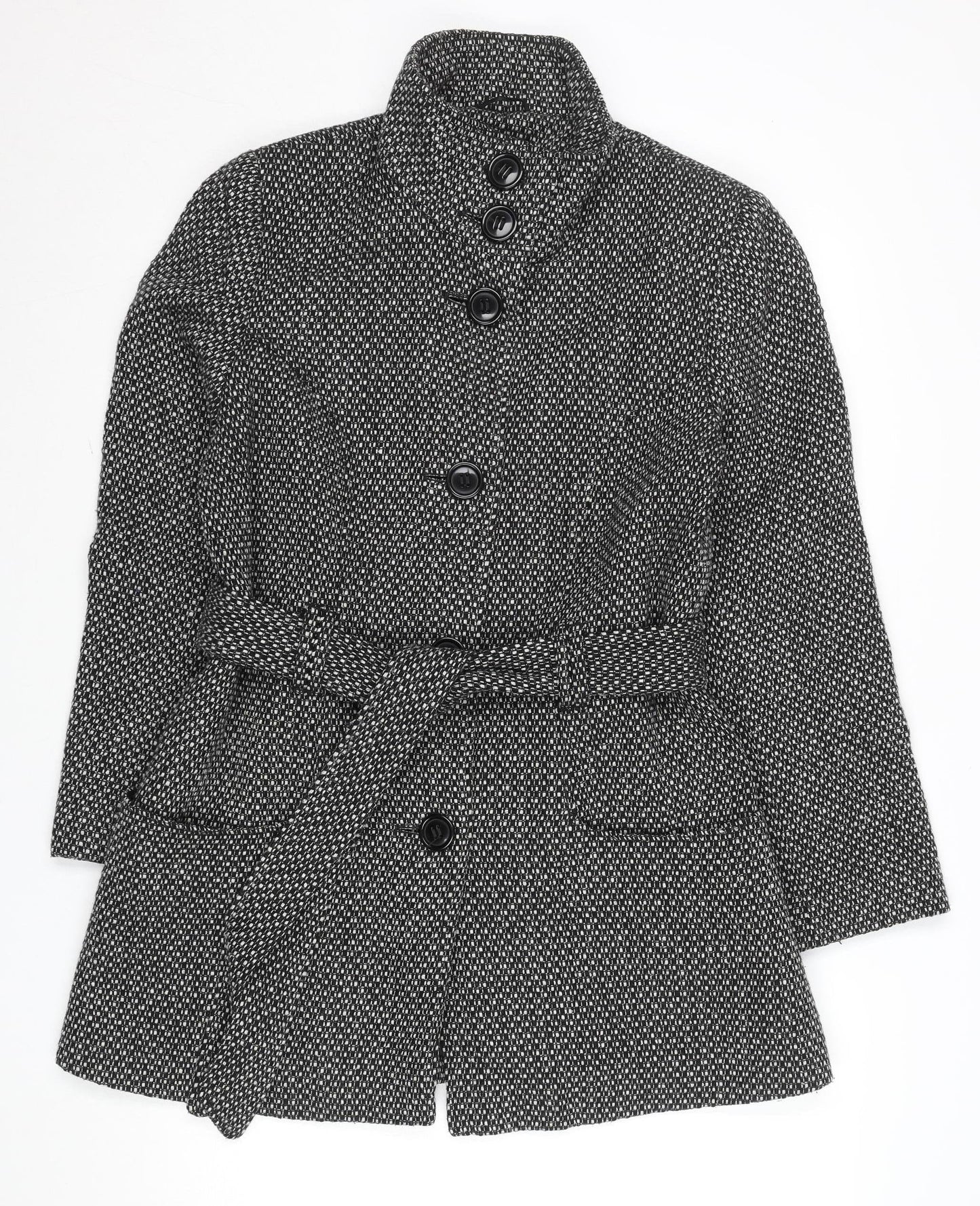 Autonomy Women’s Grey Tweed Belted Overcoat Size 16 Wool Blend