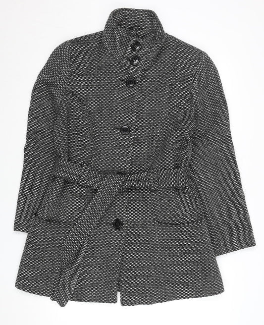 Autonomy Women’s Grey Tweed Belted Overcoat Size 16 Wool Blend