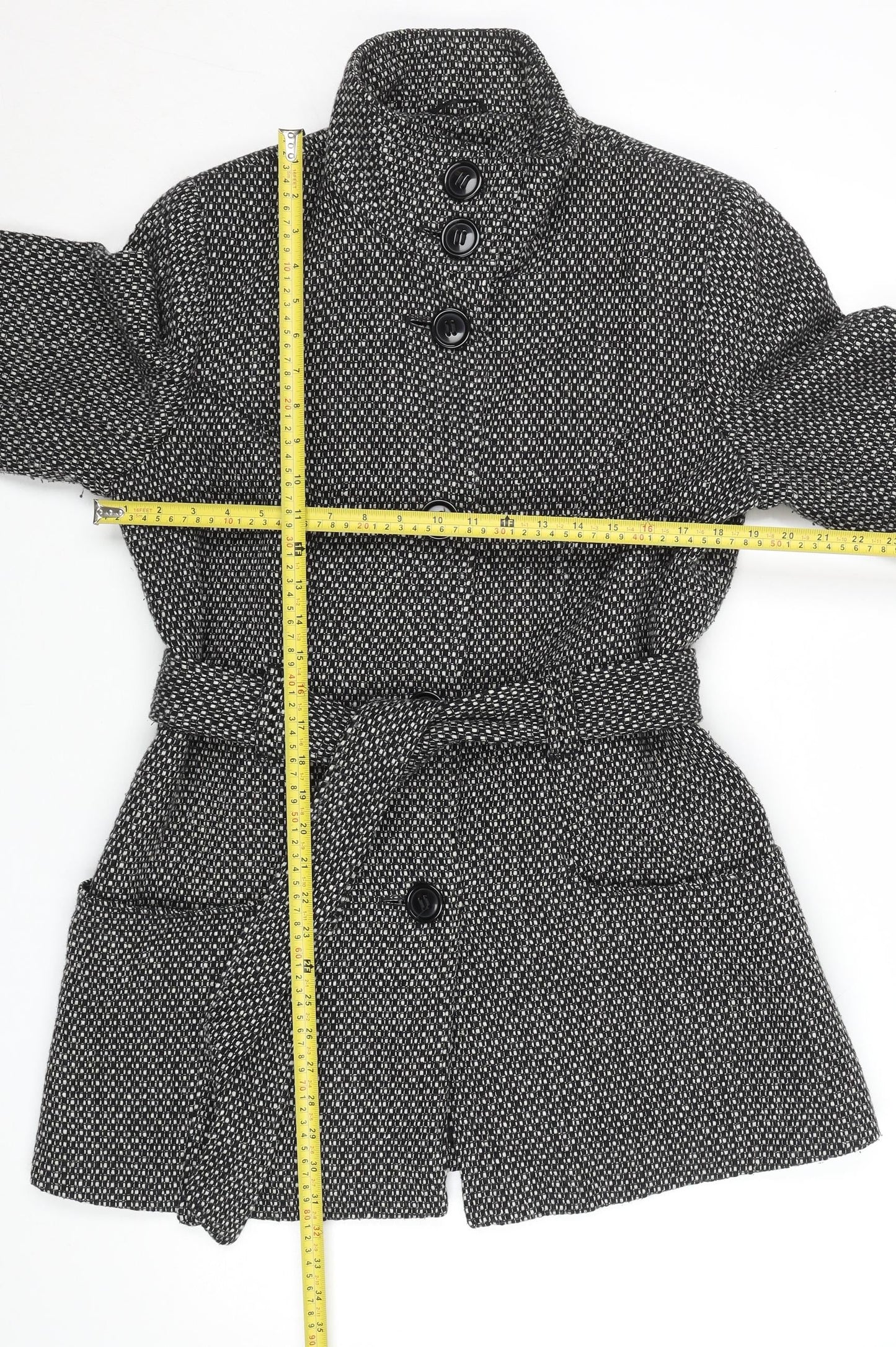 Autonomy Women’s Grey Tweed Belted Overcoat Size 16 Wool Blend