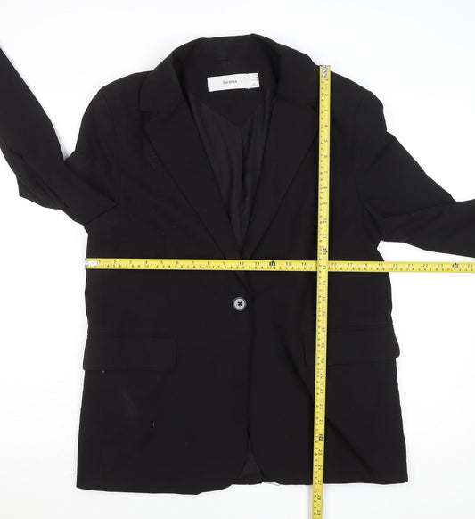Bershka Women's Black Regular Fit One-Button Blazer M