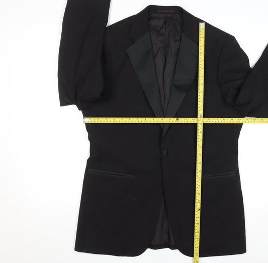 Men’s Black 38R Shawl Lapel One Button Wool Blend Tuxedo Jacket