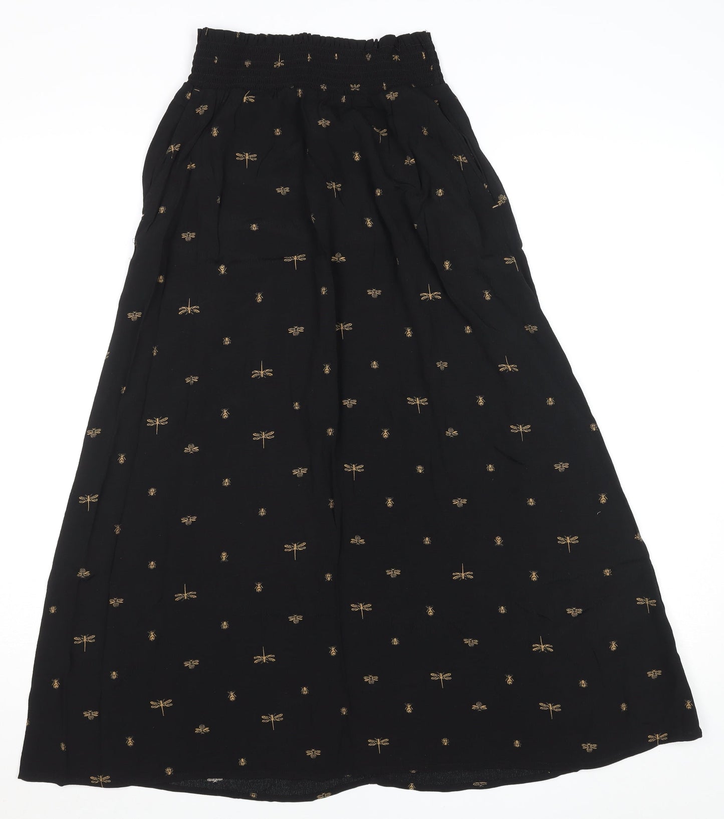 Joules Women's Black Midi A-Line Skirt Size 6 Embroidered Bee Print