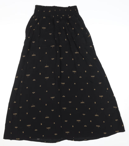 Joules Women's Black Midi A-Line Skirt Size 6 Embroidered Bee Print