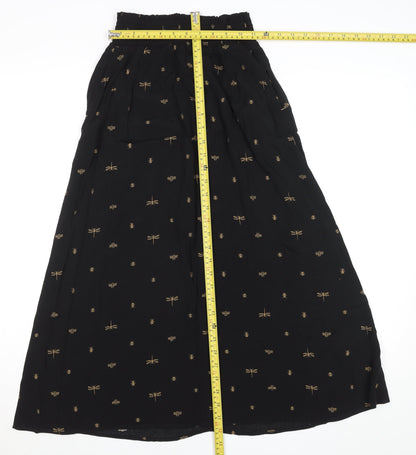 Joules Women's Black Midi A-Line Skirt Size 6 Embroidered Bee Print